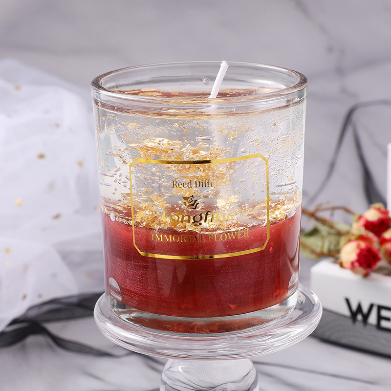 アロマキャンドル ゼリーキャンドル ラベンダー ローズ ギフト おしゃれ アロマ 金箔 透明 ろうそく 花 香り ボタニカル ﻿