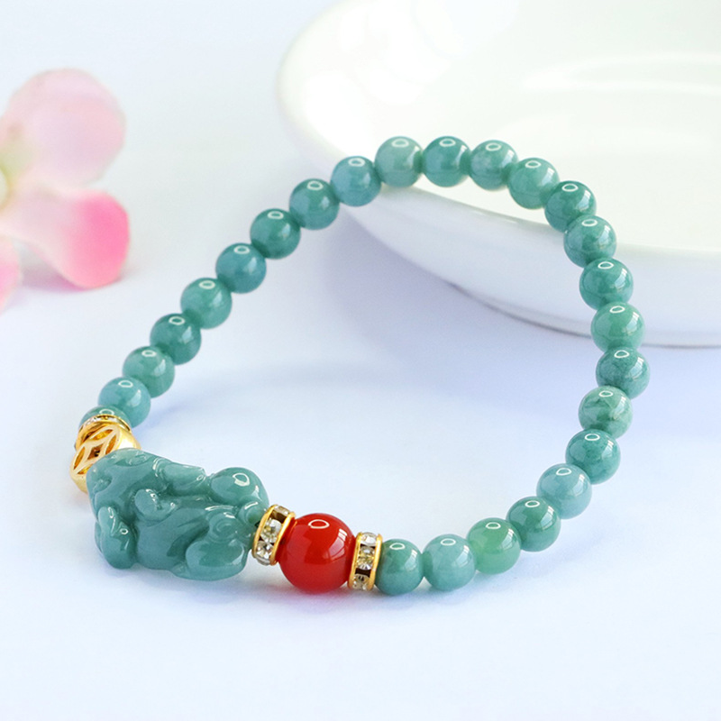 翡翠 ヒスイ ブレスレット 天然石 本翡翠 貔貅 赤瑪瑙 パワーストーンブレスレット 高品質