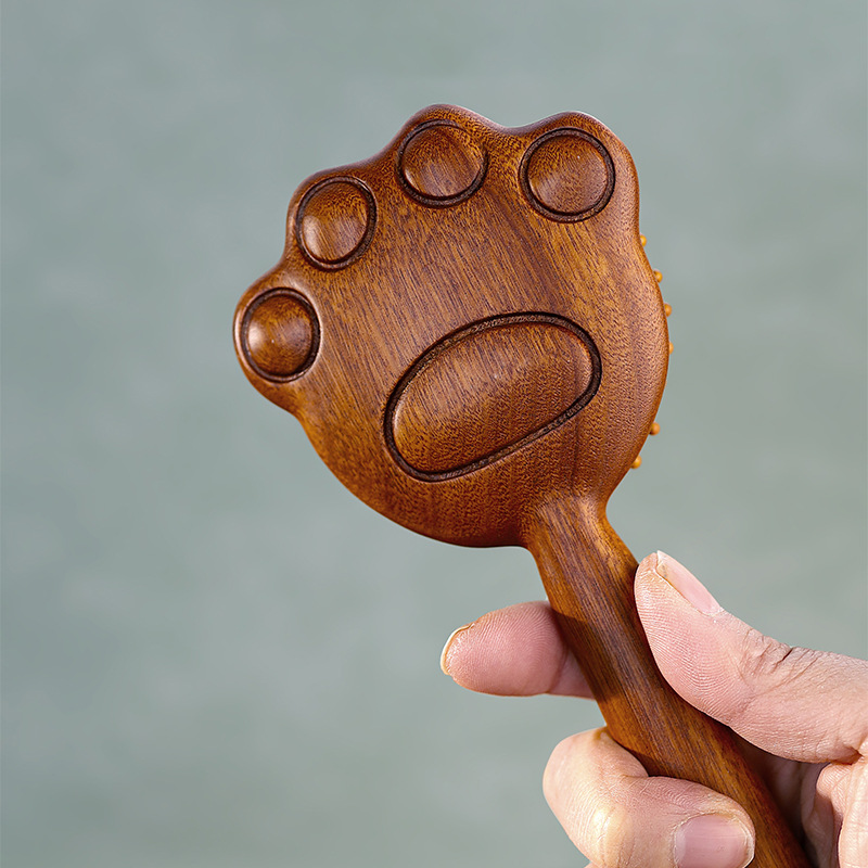 ヘアブラシ 木製 猫の形 静電気防止 くし  檀木 櫛 ヘッドマッサージ パドルブラシ 軽量 子供用 プレゼント ギフト かわいい