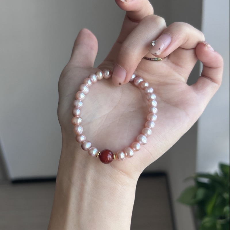 パール ブレスレット 桜色 本真珠 辰砂 普段使い フォーマル  結婚式 卒業式 入学式