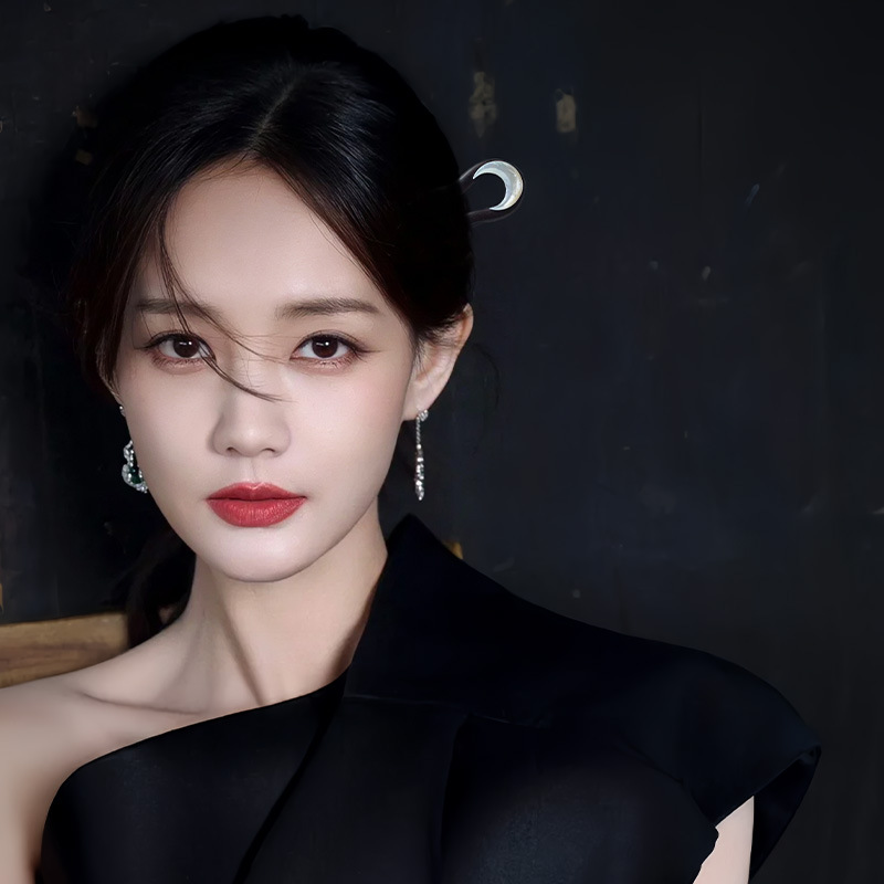  黒壇木 かんざし u字型 簪  天然木 貝の月 和装 髪飾り 普段使い 結婚式