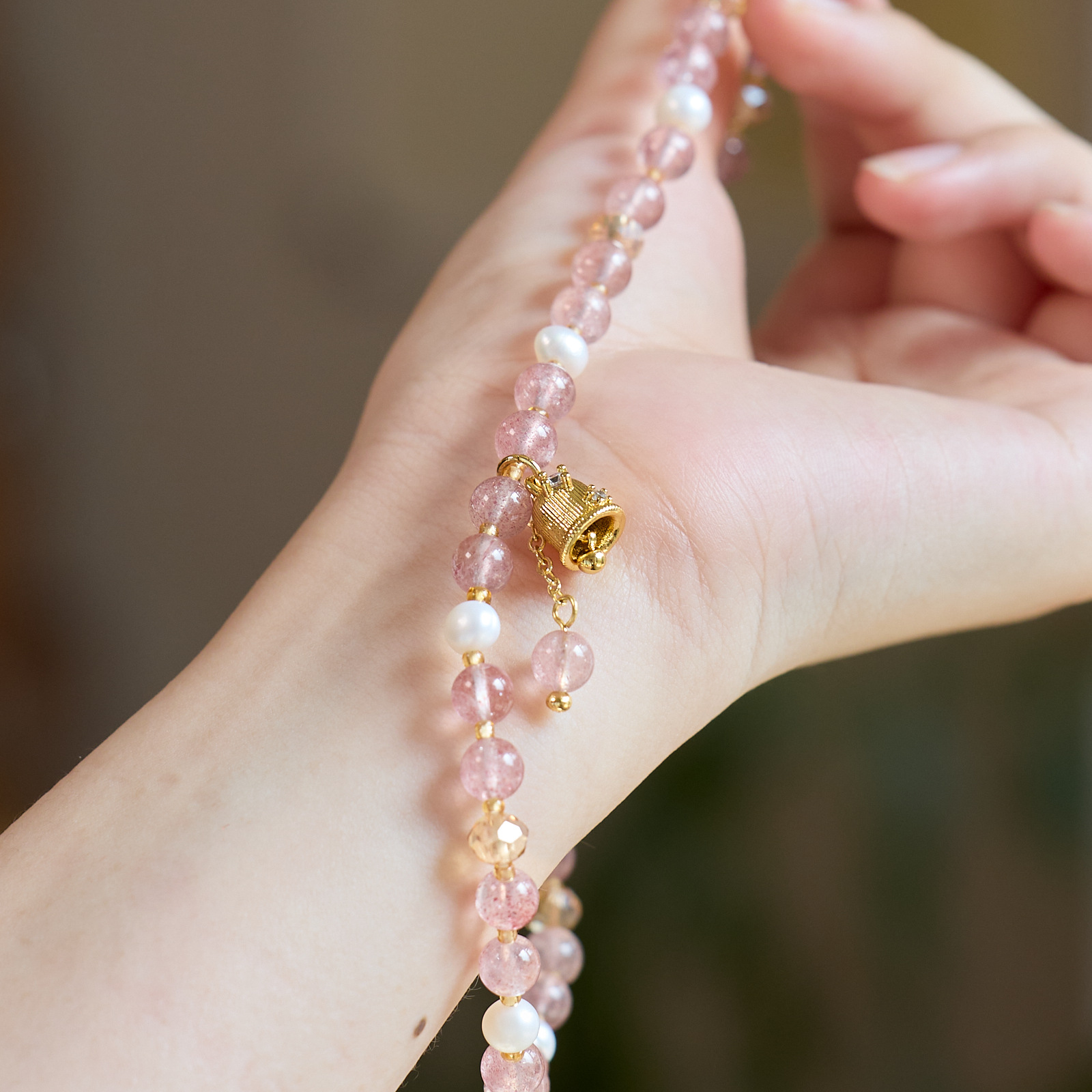 ストロベリークォーツ ブレスレット 6MM パワーストーン 天然石 真珠 2連 苺水晶 アクセサリー   