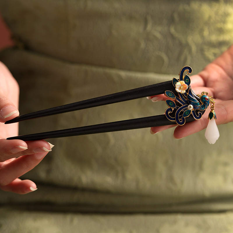  かんざし U字型 簪 檀木 孔雀モチーフ 桜 お花  ヘアピン 普段使い 和装小物 成人式 結婚式