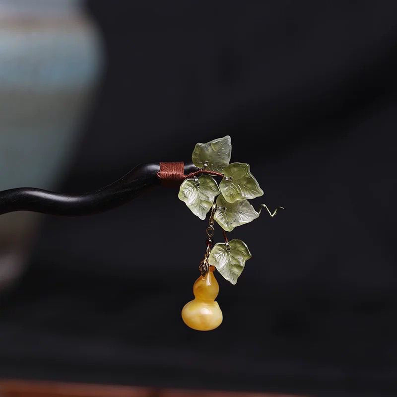 黒檀かんざし 天然木 簪 福禄ひょうたん ヘアスティック 一本挿し 髪飾り 和風 普段使い