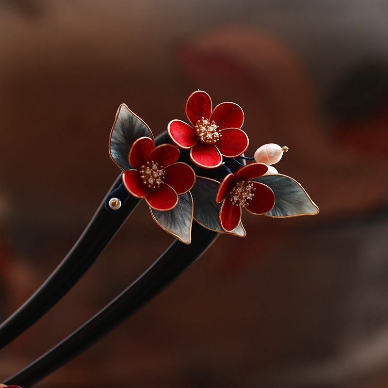 髪飾り 高級 かんざし 簪 天然木 ビロード 花 檀木 ヘアアクセサリー 和装 普段使い 結婚式 七五三   