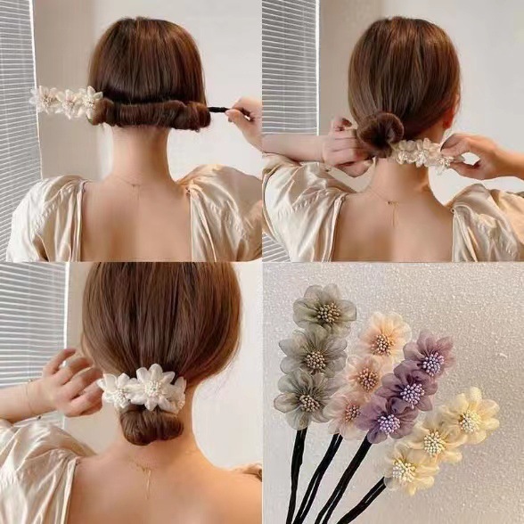ヘアツイストクリップ レディース ネットフラワー  ヘアクリップ    お団子  ヘアアクセサリー  おしゃれ ファッション 