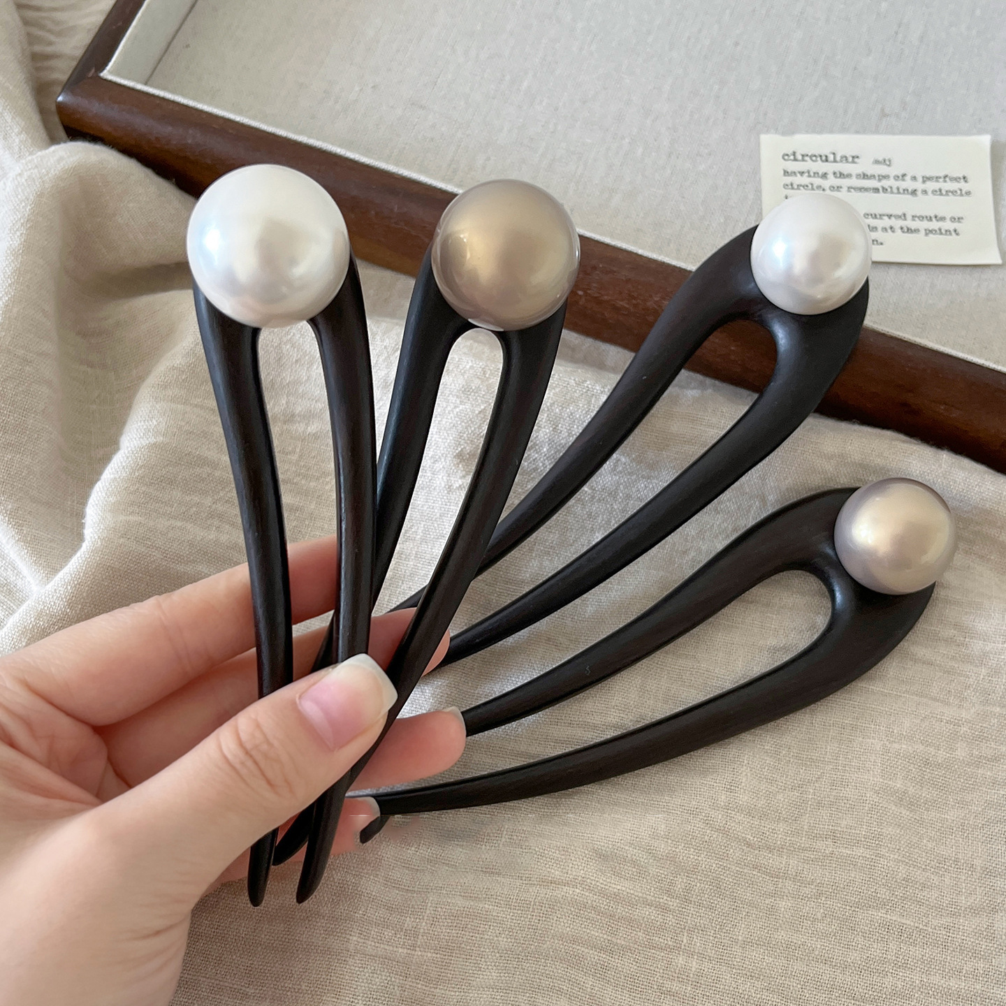 かんざし U字 簪 檀木 真珠 普段使い 和服 ヘアピン 髪飾り