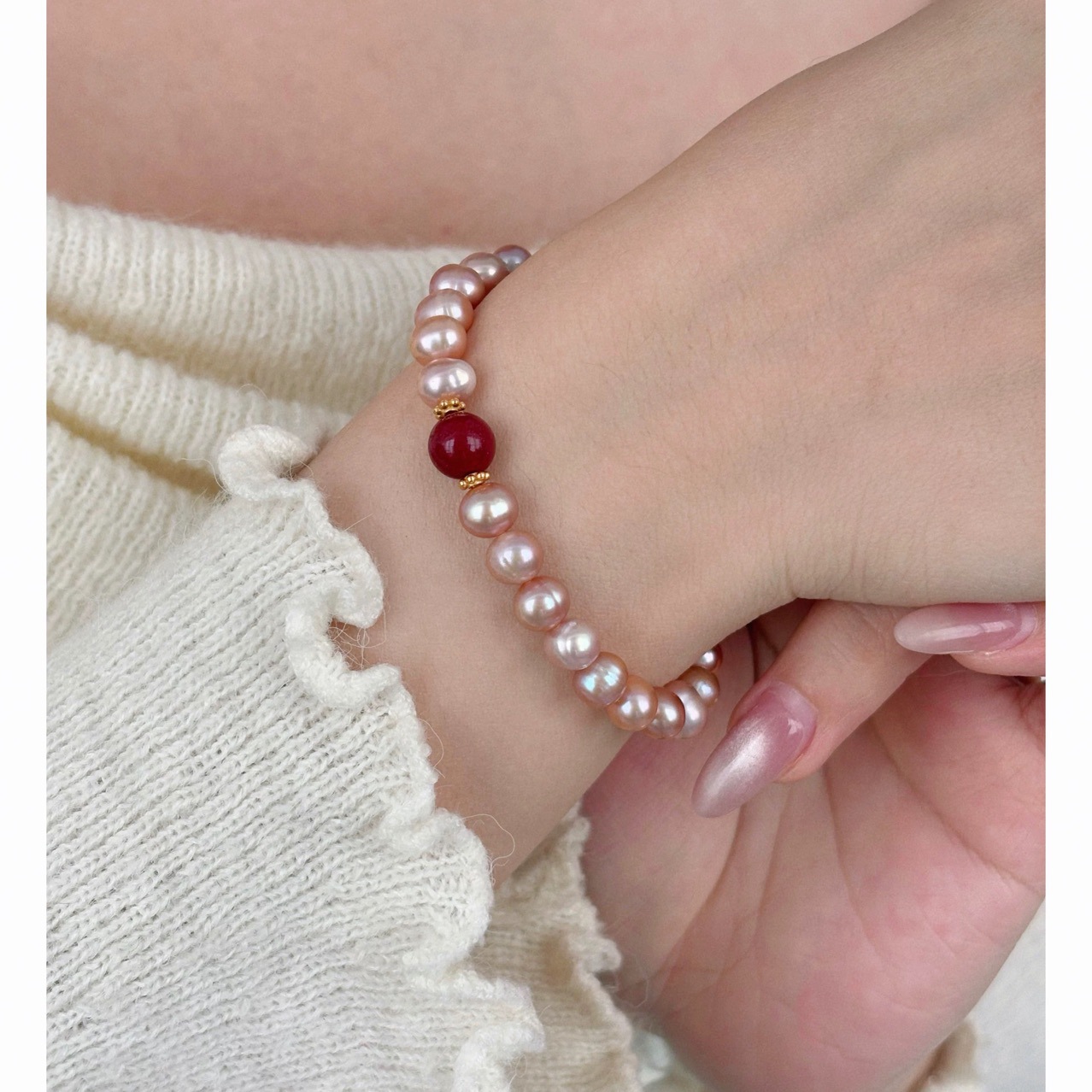 パール ブレスレット 桜色 本真珠 辰砂 普段使い フォーマル  結婚式 卒業式 入学式