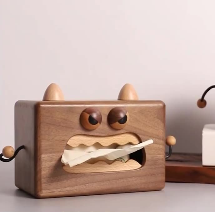 ティッシュケース 木製 ティッシュボックス  木の怪獣 ウォールナット おしゃれ 木目 ティッシュカバー  台所 リビング ダイニング 洗面所
