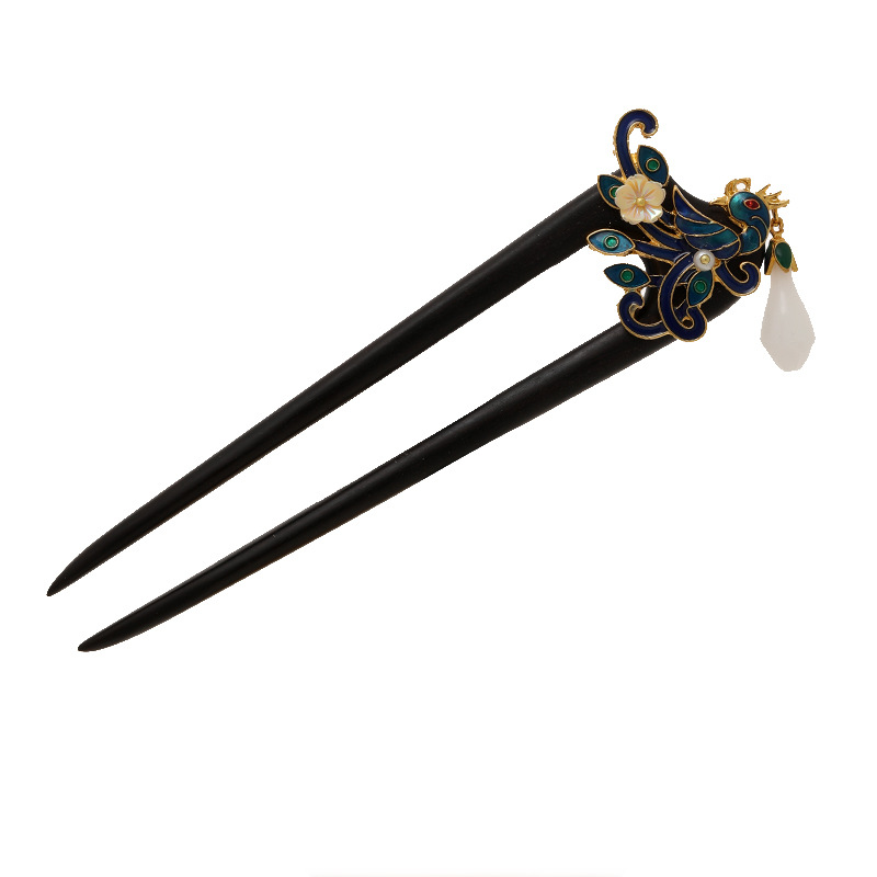  かんざし U字型 簪 檀木 孔雀モチーフ 桜 お花  ヘアピン 普段使い 和装小物 成人式 結婚式