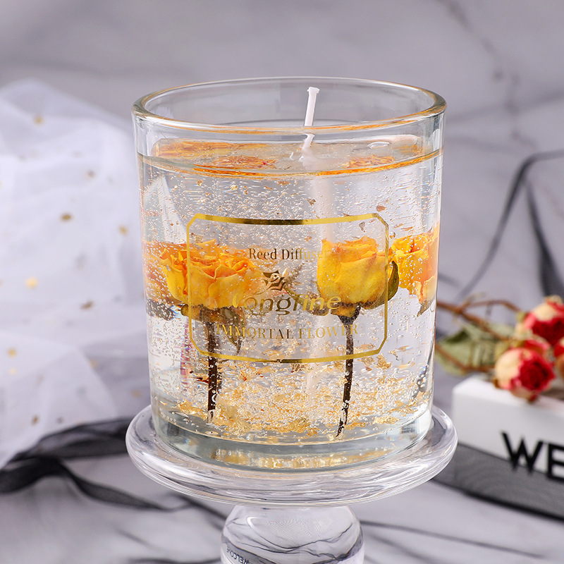 アロマキャンドル ゼリーキャンドル ラベンダー ローズ ギフト おしゃれ アロマ 金箔 透明 ろうそく 花 香り ボタニカル ﻿