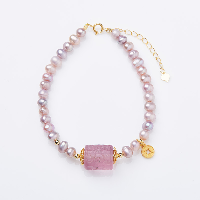  パール ブレスレット 紫 真珠 レディース 淡水パール 水晶 アクセサリー プレゼント