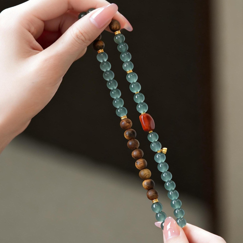 天然翡翠 沈香 ブレスレット 2連 6mm 天然木 天然石 南紅瑪瑙  数珠ブレスレット お守り  レディース 和風 アクセサリー