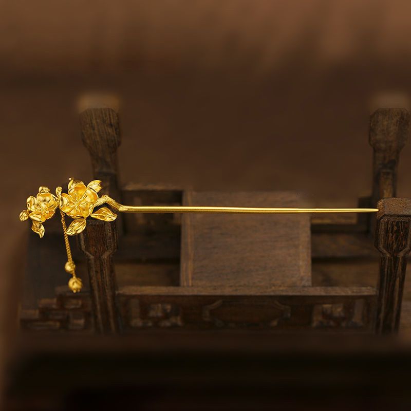 髪飾り 成人式  結婚式 桃の花 かんざし 花 簪 ゴールド 一本差し 浴衣 着物 和装小物