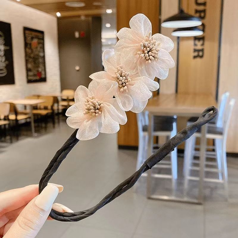 ヘアツイストクリップ レディース ネットフラワー  ヘアクリップ    お団子  ヘアアクセサリー  おしゃれ ファッション 