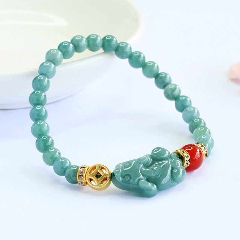 翡翠 ヒスイ ブレスレット 天然石 本翡翠 貔貅 赤瑪瑙 パワーストーンブレスレット 高品質