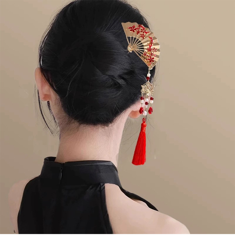 成人式髪飾り かんざし 扇モチーフ タッセル 合金 U字ヘアピン  結婚式 和装 普段使い 中華風かんざし ﻿