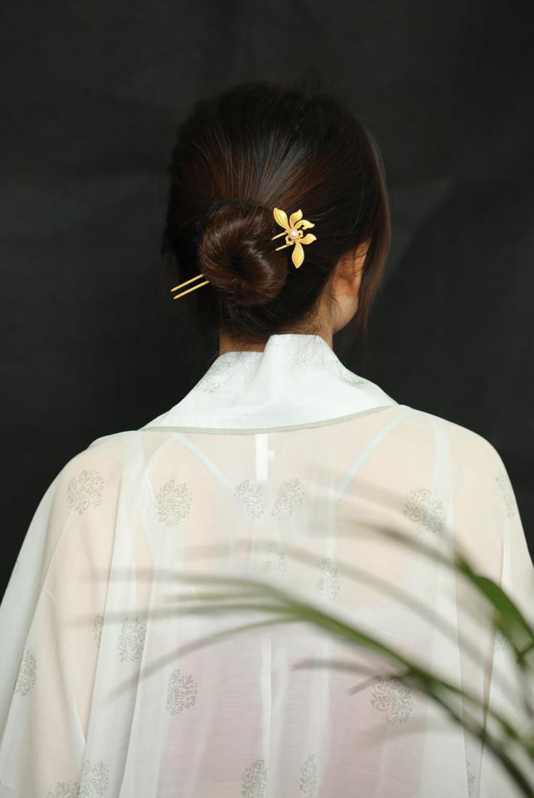  U字 かんざし ゴールド 蘭花 花魁 簪 Uピン パール 髪飾り ヘアアクセサリー 結婚式 入学式 卒業式 成人式 着物