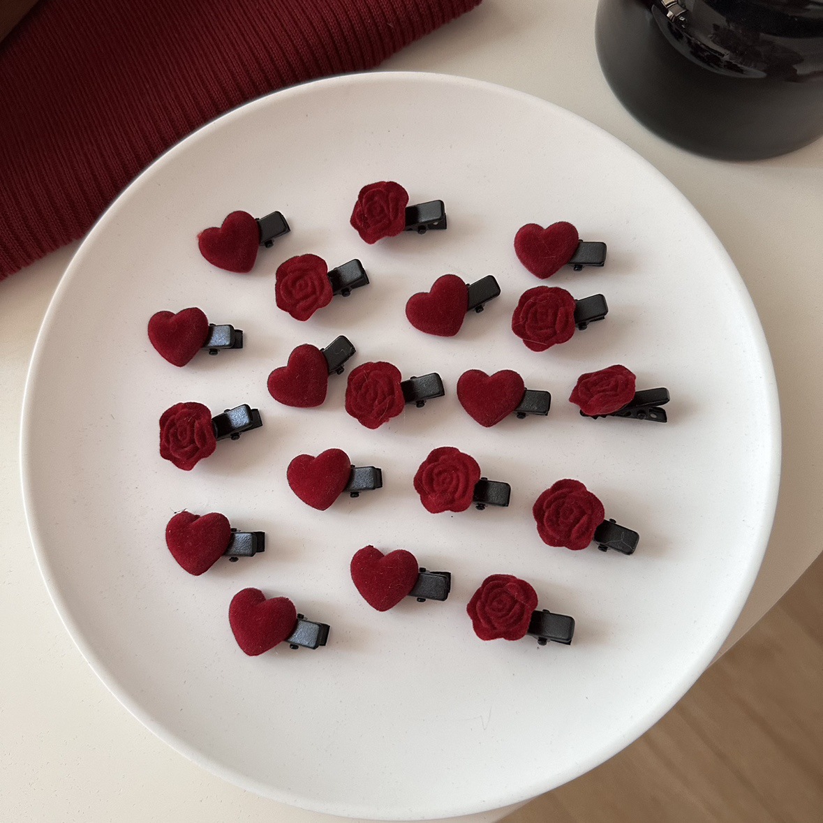 ミニ ヘアクリップ ベルベット バラ ハート ヘアピン レディース ヘアアクセサリー