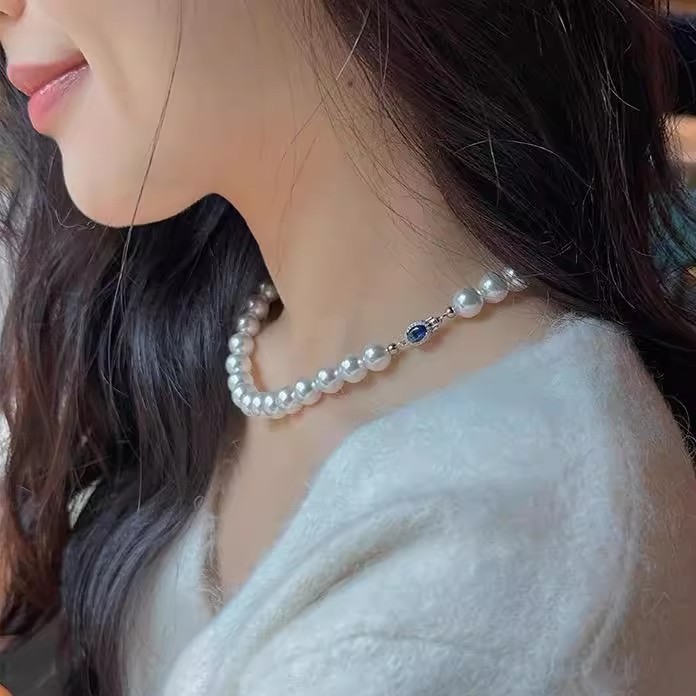 パールネックレス オーストラリア産 白蝶真珠 天然 ブルーサファイア 6mm 8mm 10mm