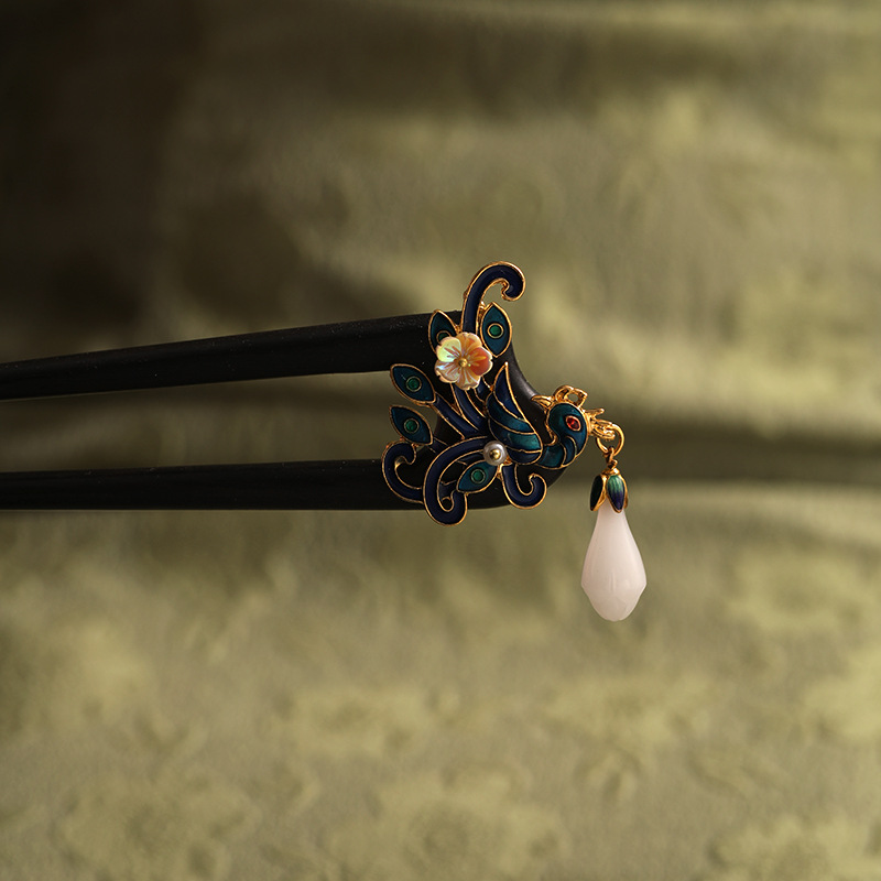  かんざし U字型 簪 檀木 孔雀モチーフ 桜 お花  ヘアピン 普段使い 和装小物 成人式 結婚式