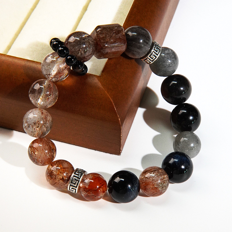 パワーストーンブレスレット  天然石ブレス 黒曜石 銀曜石 ブラックスーパーセブン 月長石 天然水晶 金運アップ お守り 