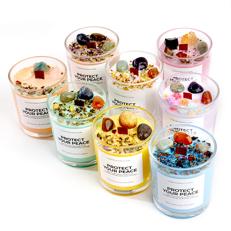 アロマキャンドル 天然石＆ドライフラワー入り ソイワックス アロマ キャンドル 香り ギフト おしゃれ