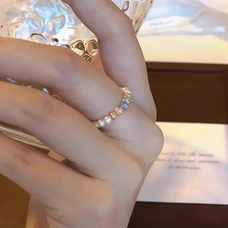 パールリング 指輪 チェコビーズ レディース  上品 普段使い