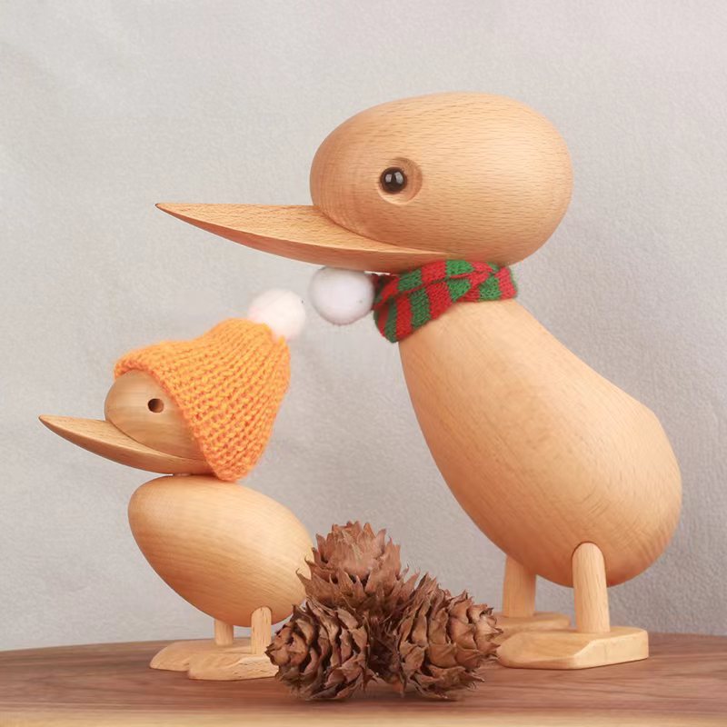親アヒル 木製玩具 フィギュア  木のアヒル 置物 あひる 動物 インテリア 人形 北欧雑貨  ギフト