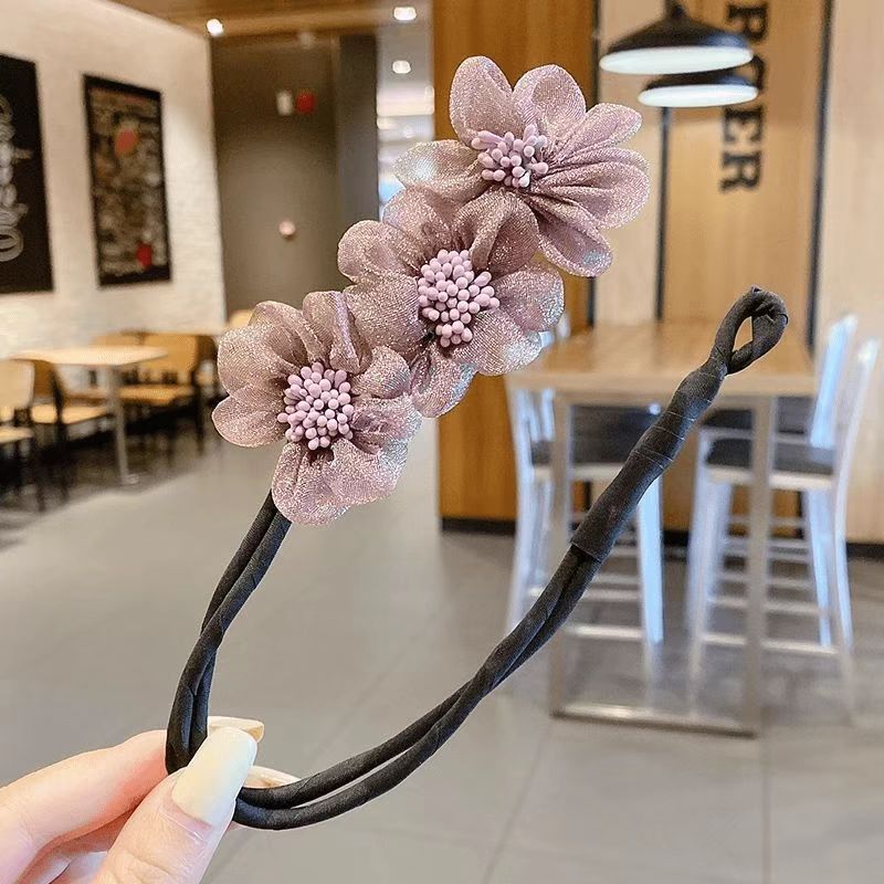ヘアツイストクリップ レディース ネットフラワー  ヘアクリップ    お団子  ヘアアクセサリー  おしゃれ ファッション 