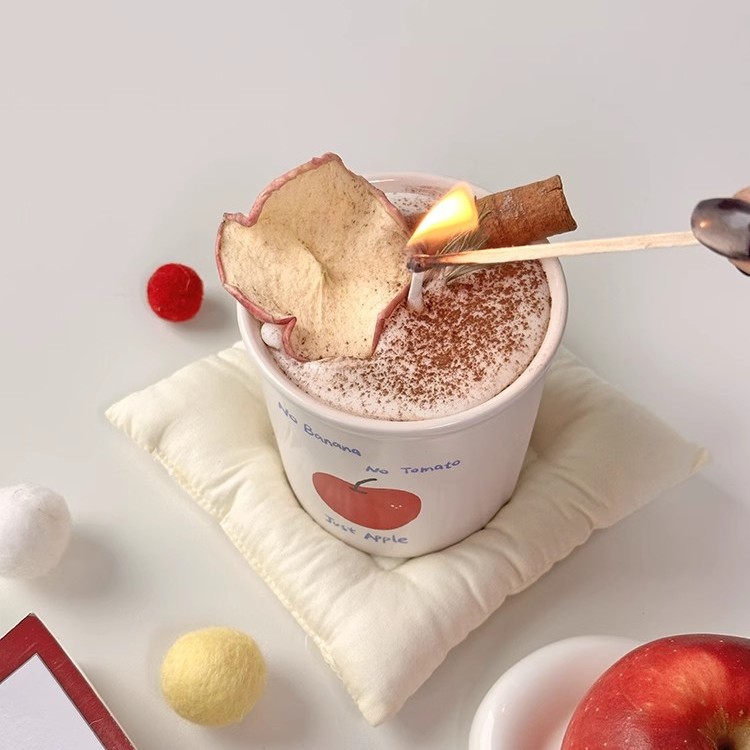 カフェラテ風 アロマキャンドル リンゴ ろうそく ボタニカルキャンドル  ソイキャンドル おしゃれ