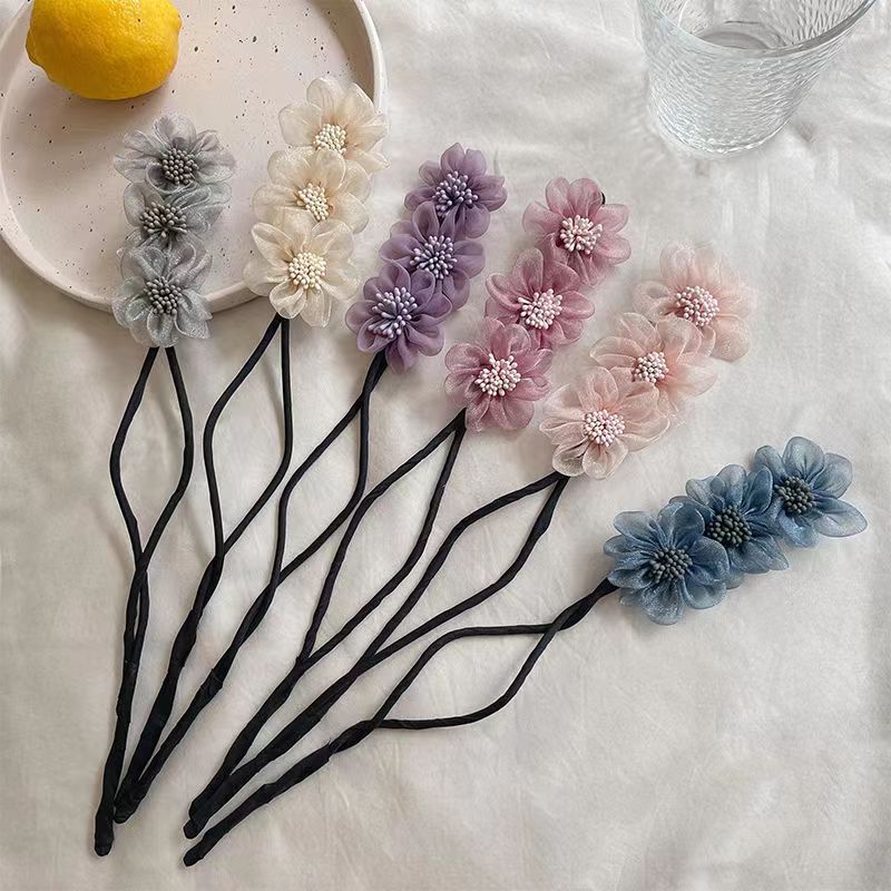 ヘアツイストクリップ レディース ネットフラワー  ヘアクリップ    お団子  ヘアアクセサリー  おしゃれ ファッション 