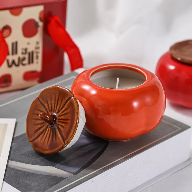アロマキャンドル セット 2個 柿のオブジェキャンドル ギフト プレゼント 可愛い ギフトセット ソイキャンドル お風呂 瞑想 開運グッズ