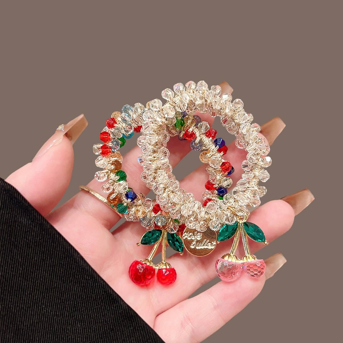 ヘアゴム カラフル ラインストーン チェリー サクランボ レディース ヘアアクセサリー かわいい おしゃれ 