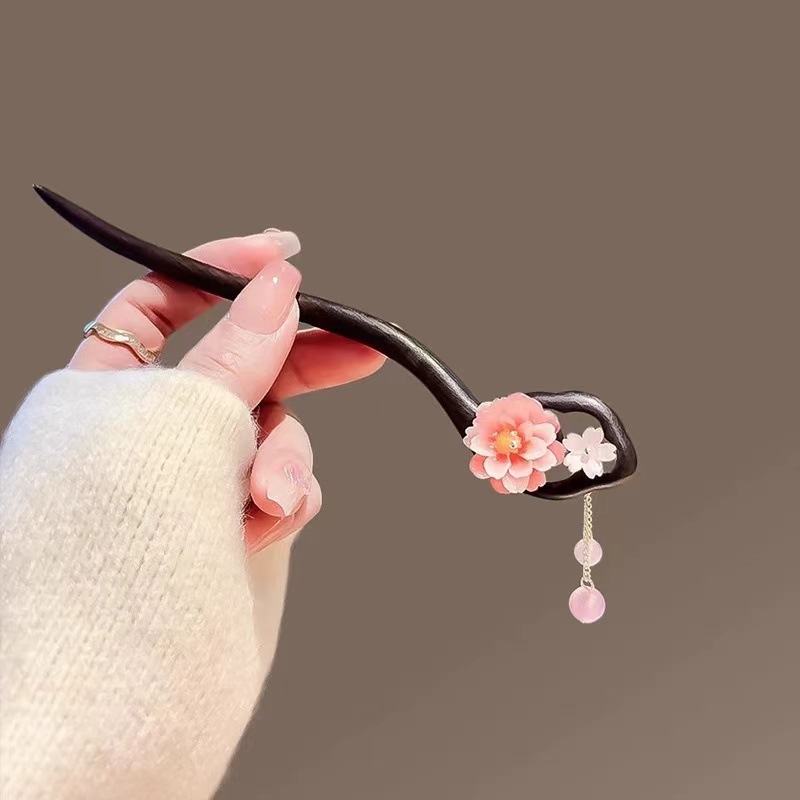 かんざし 桜 木簪 一本挿し レディース 天然檀木 普段使い 成人式 留袖用