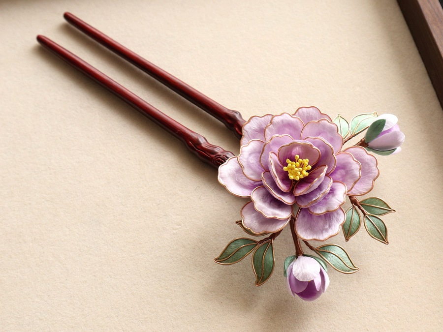 かんざし 簪 檀木 絨花 牡丹 U字 ヘアピン 和風 結婚式 成人式  普段使い
