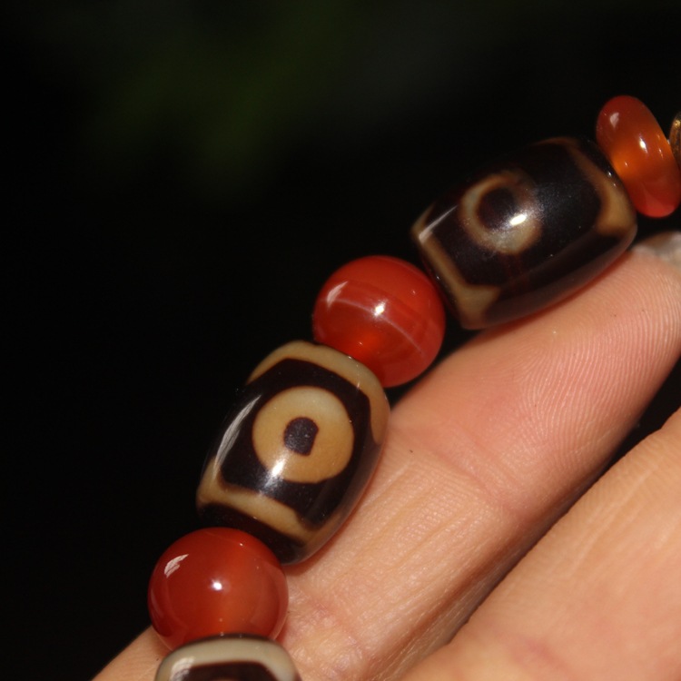 天珠ブレスレット 天然石 パワーストーン  九眼天珠+三眼天珠+瑪瑙(メノウ) ブレスレット  メンズ レディース