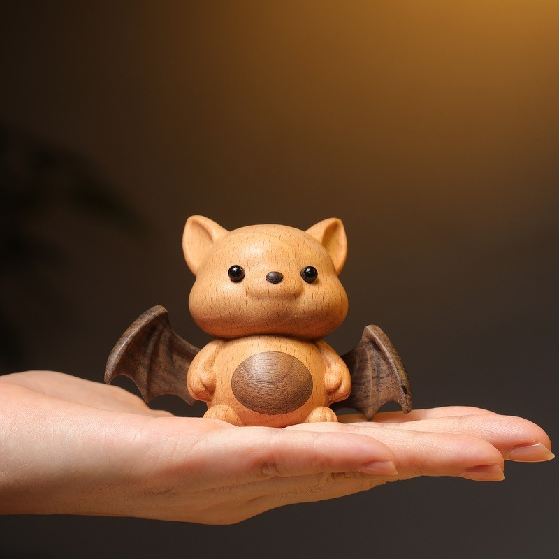 木彫 蝙蝠 こうもり 置物 欅 ケヤキ バットフィギュア 人形 かわいい