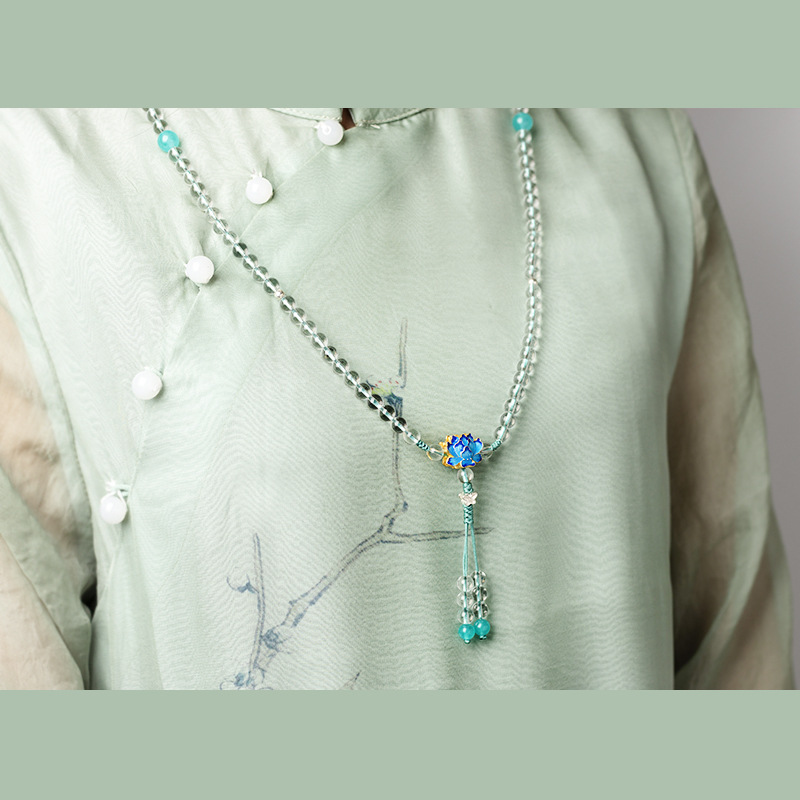 水晶ネックレス レディース 女性用 白水晶 青い蓮 ギフト 天然石 クリスタル ネックレス 