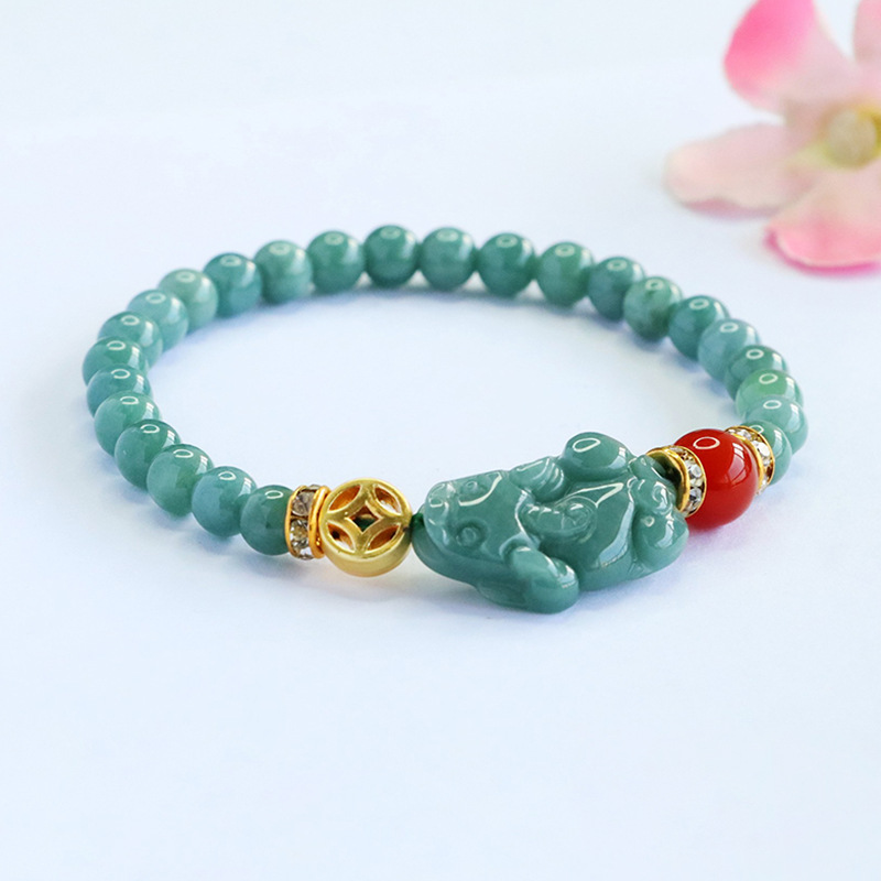 翡翠 ヒスイ ブレスレット 天然石 本翡翠 貔貅 赤瑪瑙 パワーストーンブレスレット 高品質