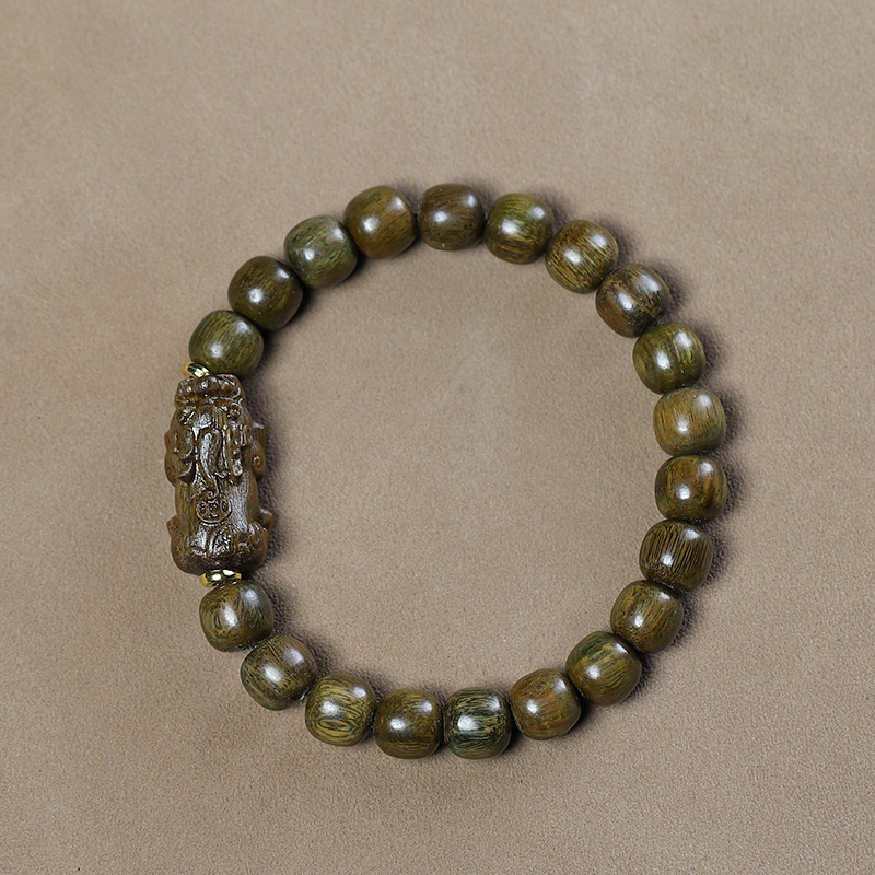 緑檀木 ブレスレット 木の貔貅(ひきゅう)  天然木 お守りブレスレット 腕輪数珠  メンズ レディース
