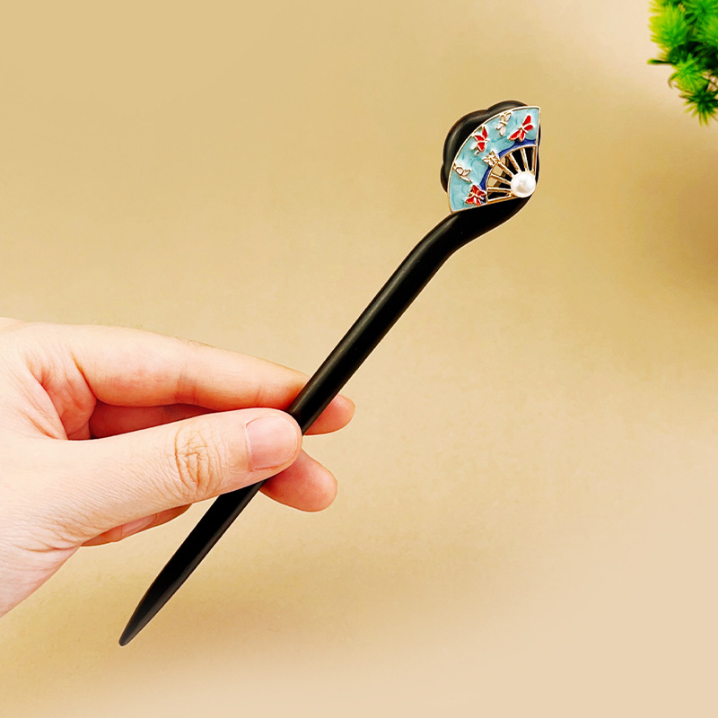 かんざし 木簪 一本差し 黒檀 扇子 真珠 普段使い 成人式 留袖用