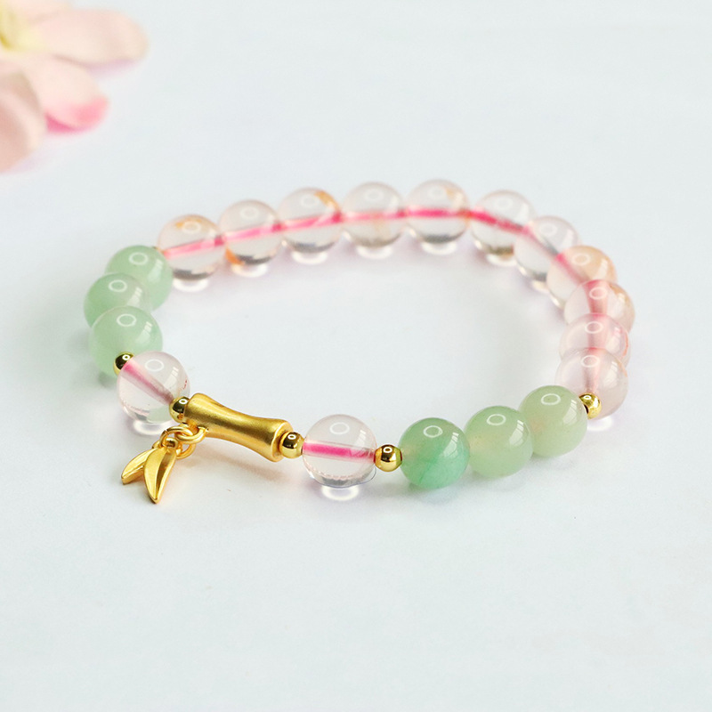 パワーストーン ブレスレット ローズクォーツ クラック水晶 グリーンアベンチュリン 竹の葉 天然石ブレスレット レディース 女友達  誕生日プレゼント 