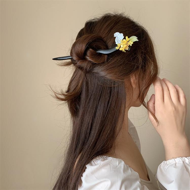 かんざし 一本差し 天然木 金木犀 玉兎 髪飾り 和装 和服 普段使い ヘアピン 木簪