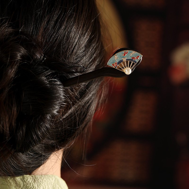 かんざし 木簪 一本差し 黒檀 扇子 真珠 普段使い 成人式 留袖用