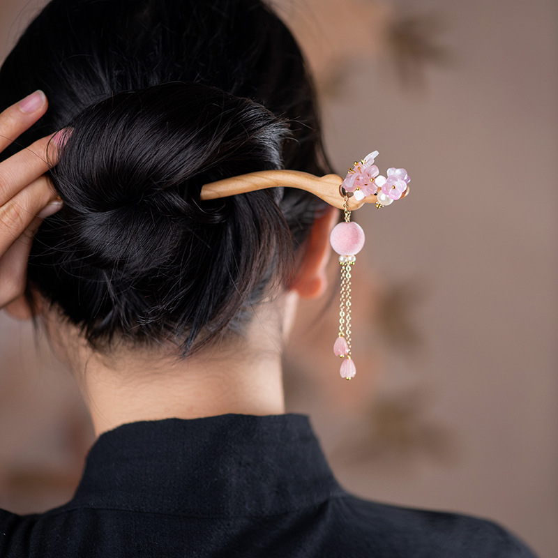 かんざし 桃の木 簪 お花 一本挿し 普段使い 成人式 留袖用　結婚式  