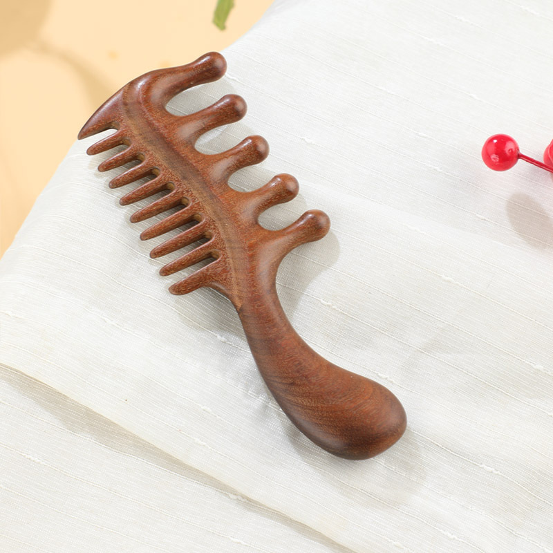 木製コーム 檀木 櫛 マッサージコーム 両面 頭皮マッサージ ヘアコーム ヘアブラシ かっさ 血行促進 リンパ ヘッドスパ 経絡マッサージ 静電気防止