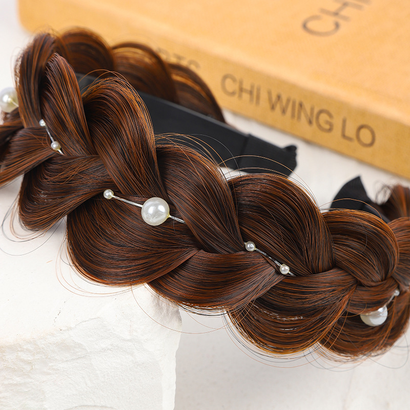 髪飾り成人式 三つ編みウィッグカチューシャ  パールチェーン付き レディース  カチューシャ 簡単ヘアアレンジ 結婚式 二次会