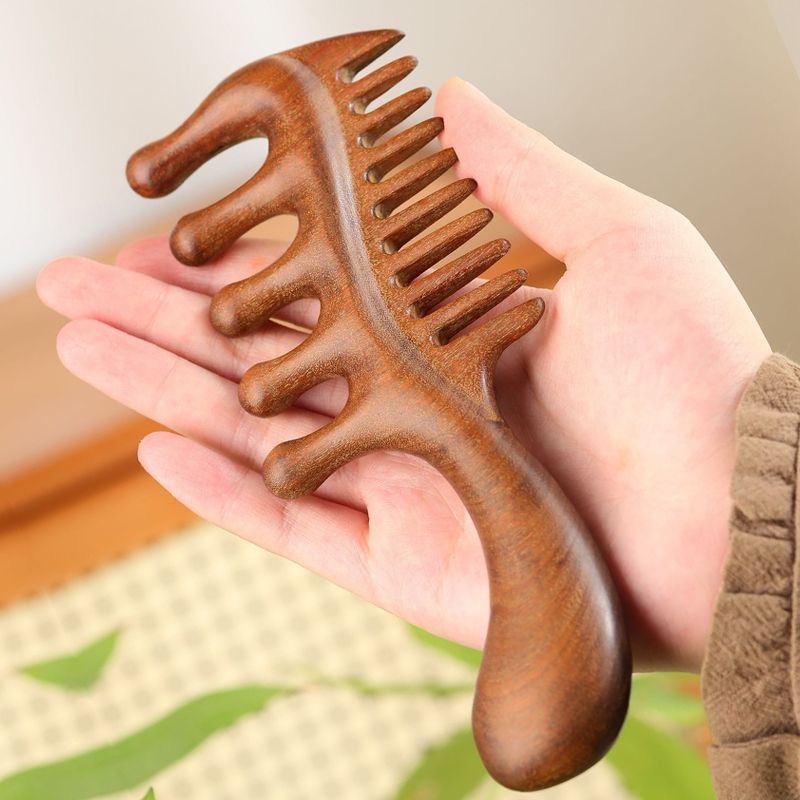 木製コーム 檀木 櫛 マッサージコーム 両面 頭皮マッサージ ヘアコーム ヘアブラシ かっさ 血行促進 リンパ ヘッドスパ 経絡マッサージ 静電気防止