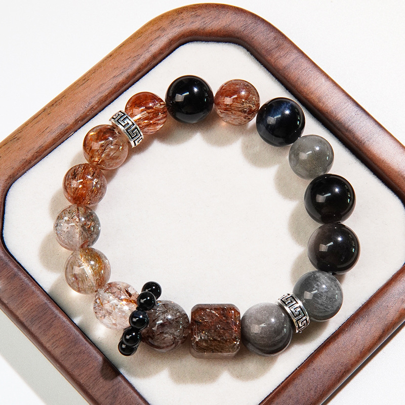 パワーストーンブレスレット  天然石ブレス 黒曜石 銀曜石 ブラックスーパーセブン 月長石 天然水晶 金運アップ お守り 